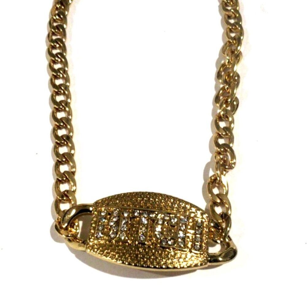 Gold Bold Statement Necklace Sparkling Lettering - Women's Fashion Jewelry - Picture 3 of 8